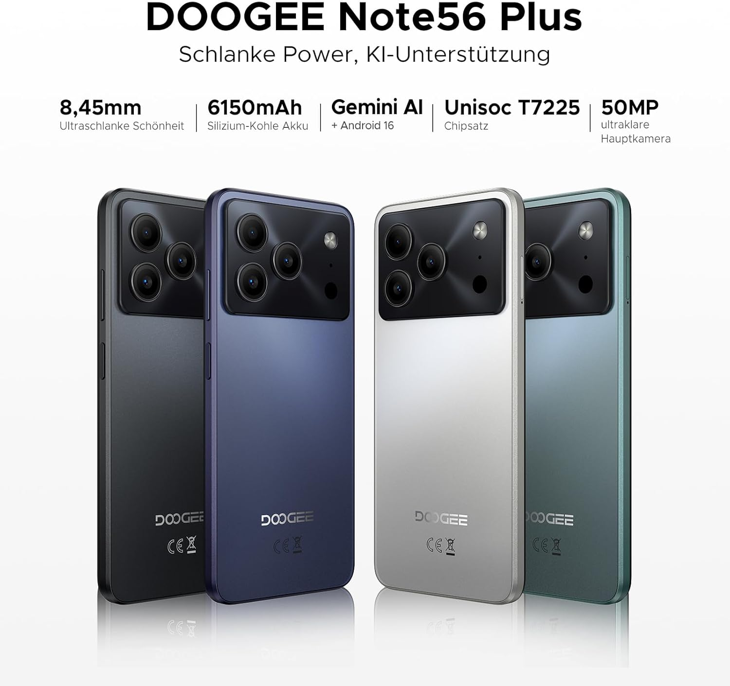 スマートフォン本体 DOOGEE Gemini AI 50MP 48GB RAM 256GB ROM DOOGEE Note 56 Plus Gemini AI 48GB NFC 256 GB Grau Dual SIM