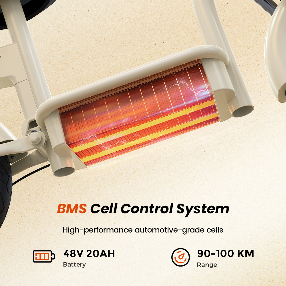 Detailansicht des E-Bike-Akkus mit BMS Cell Control System, 48V 20AH.