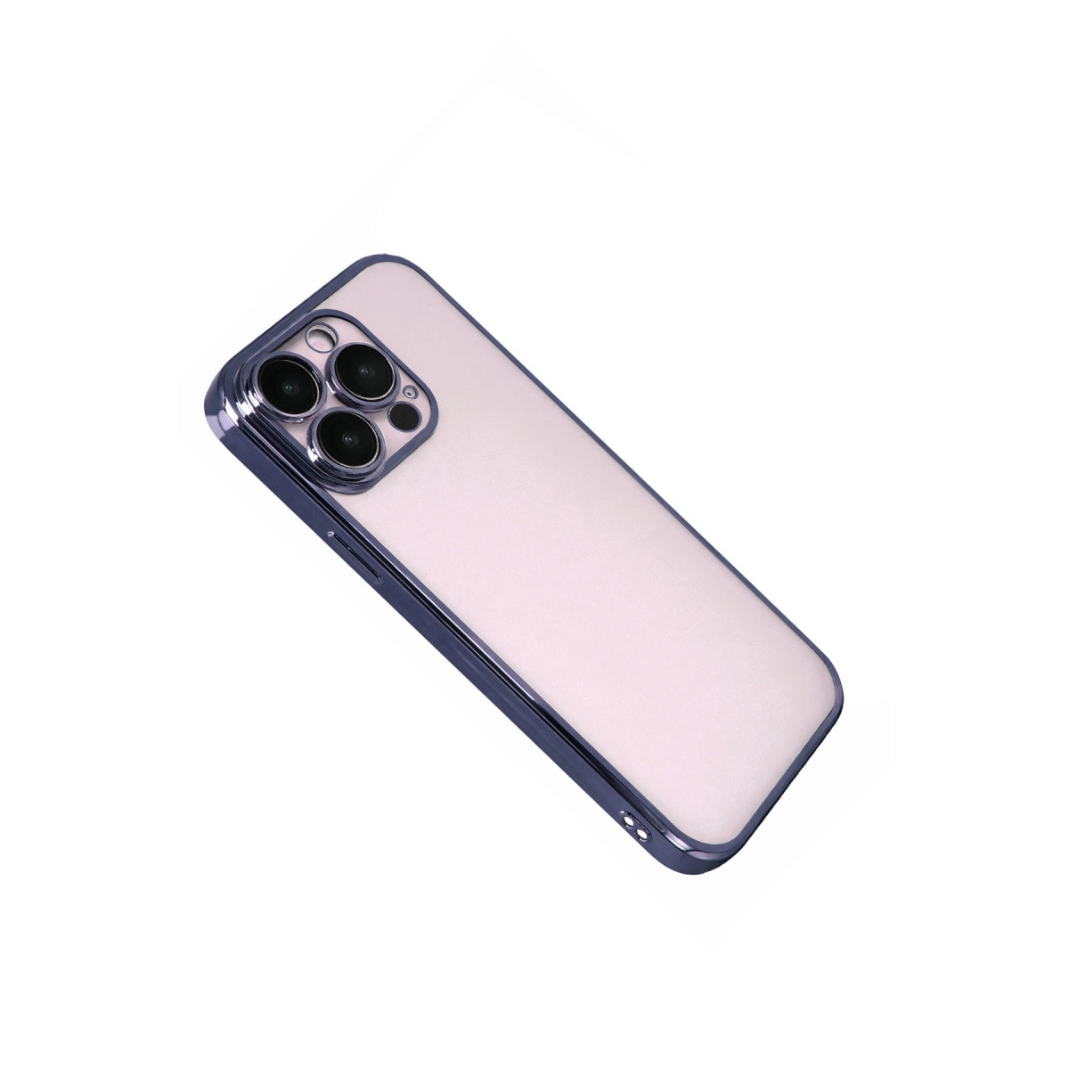 Üç kamera lensli, koyu çerçeveli pembe telefon kılıfı.