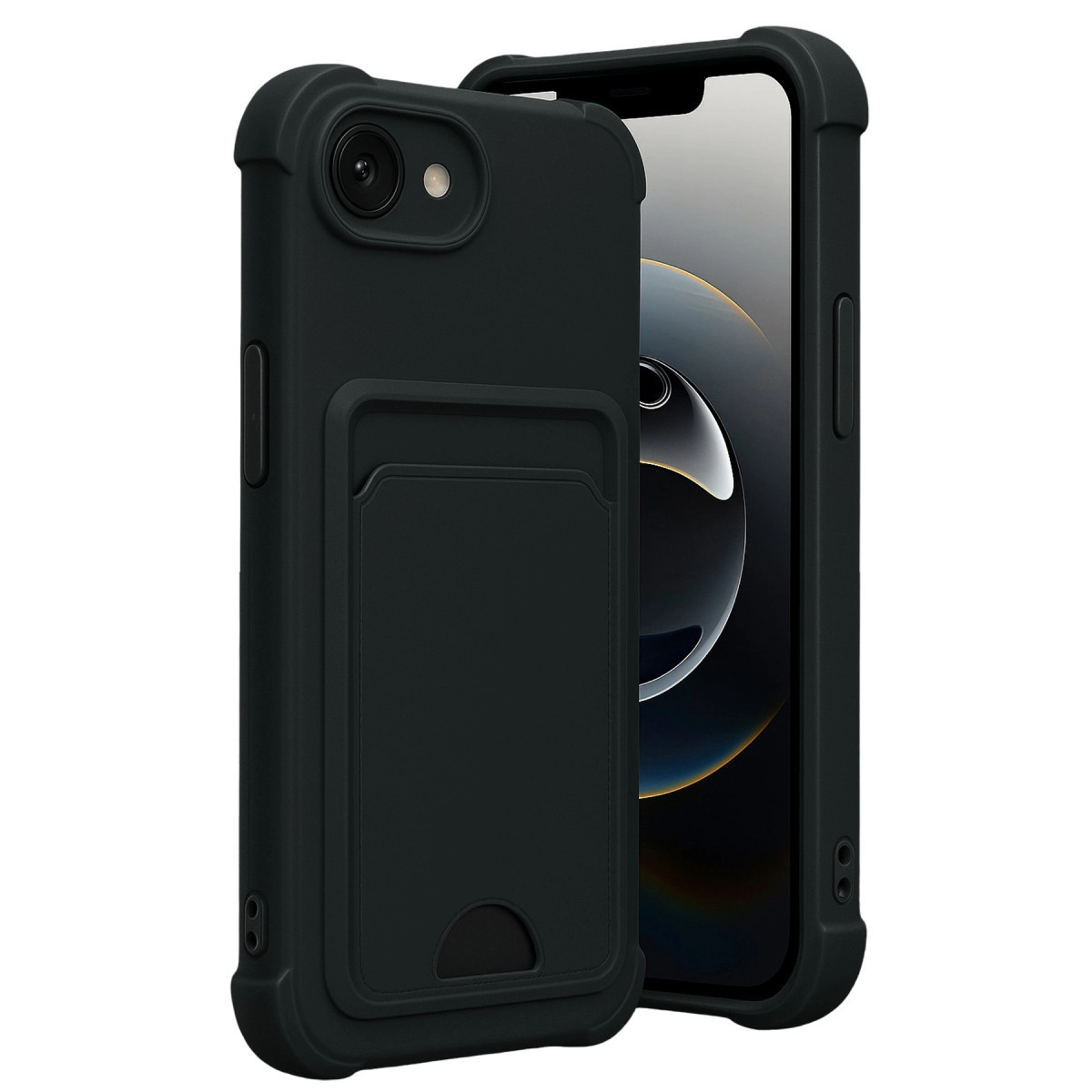 NEWFACE iPhone 16E Uyumlu Kelvin Kartvizitli Silikon Telefon Kılıfı Siyah