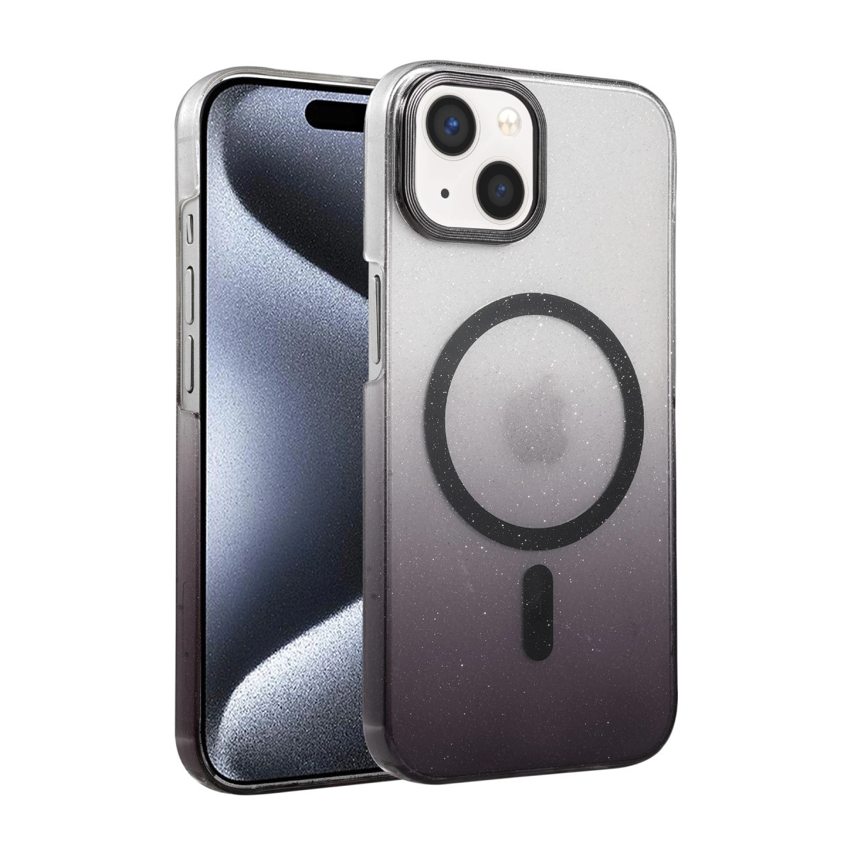 NEWFACE iPhone 15 Plus Uyumlu Glossy Magsafe Kapak Telefon Kılıfı Siyah