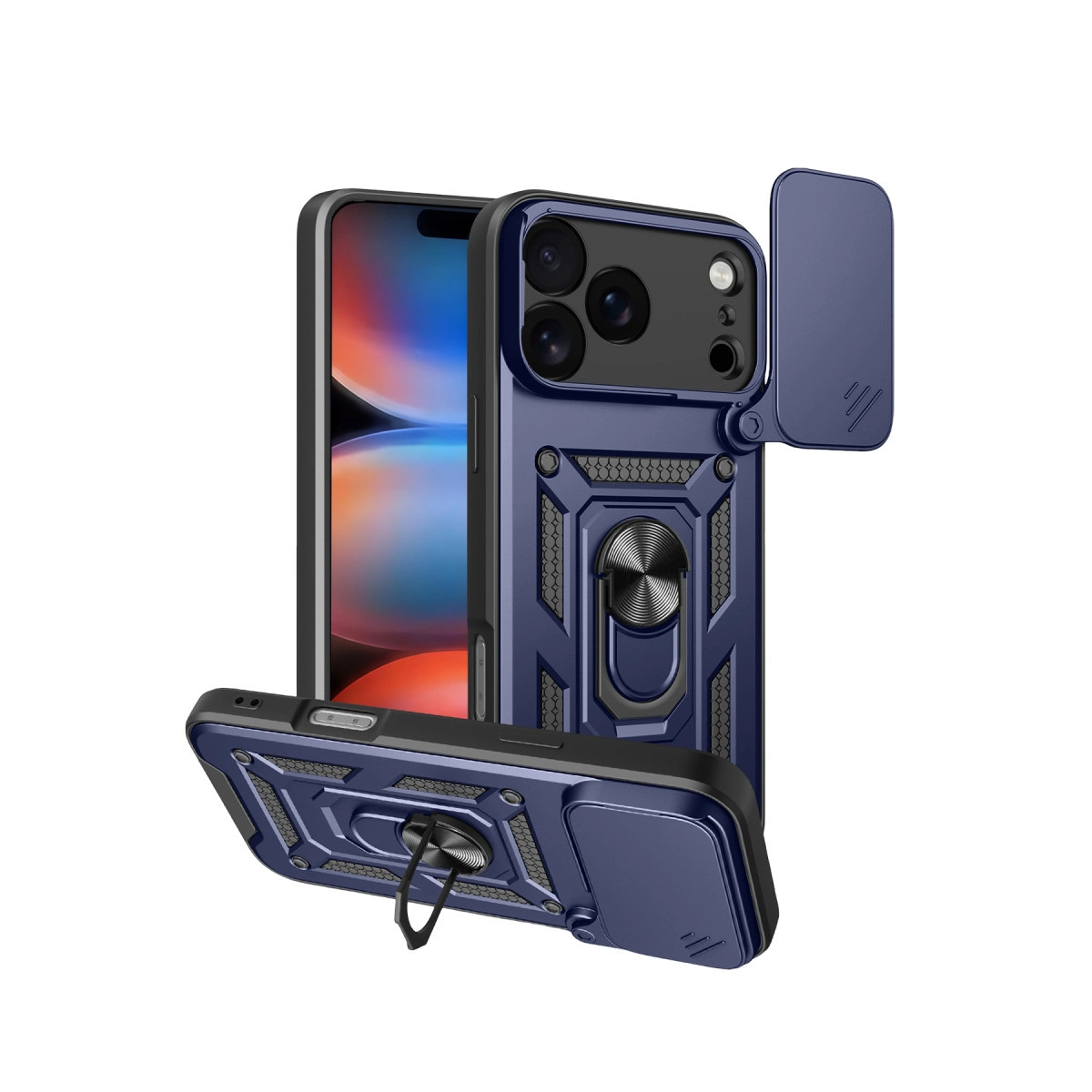 NEWFACE iPhone 17 Pro Uyumlu Pars Lens Yüzüklü Silikon Telefon Kılıfı Lacivert
