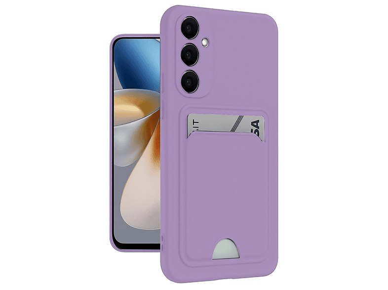 NEWFACE Samsung Galaxy M15 Uyumlu Kelvin Kartvizitli Silikon Telefon Kılıfı Lila
