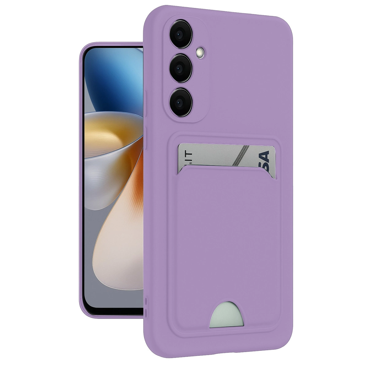 NEWFACE Samsung Galaxy M15 Uyumlu Kelvin Kartvizitli Silikon Telefon Kılıfı Lila