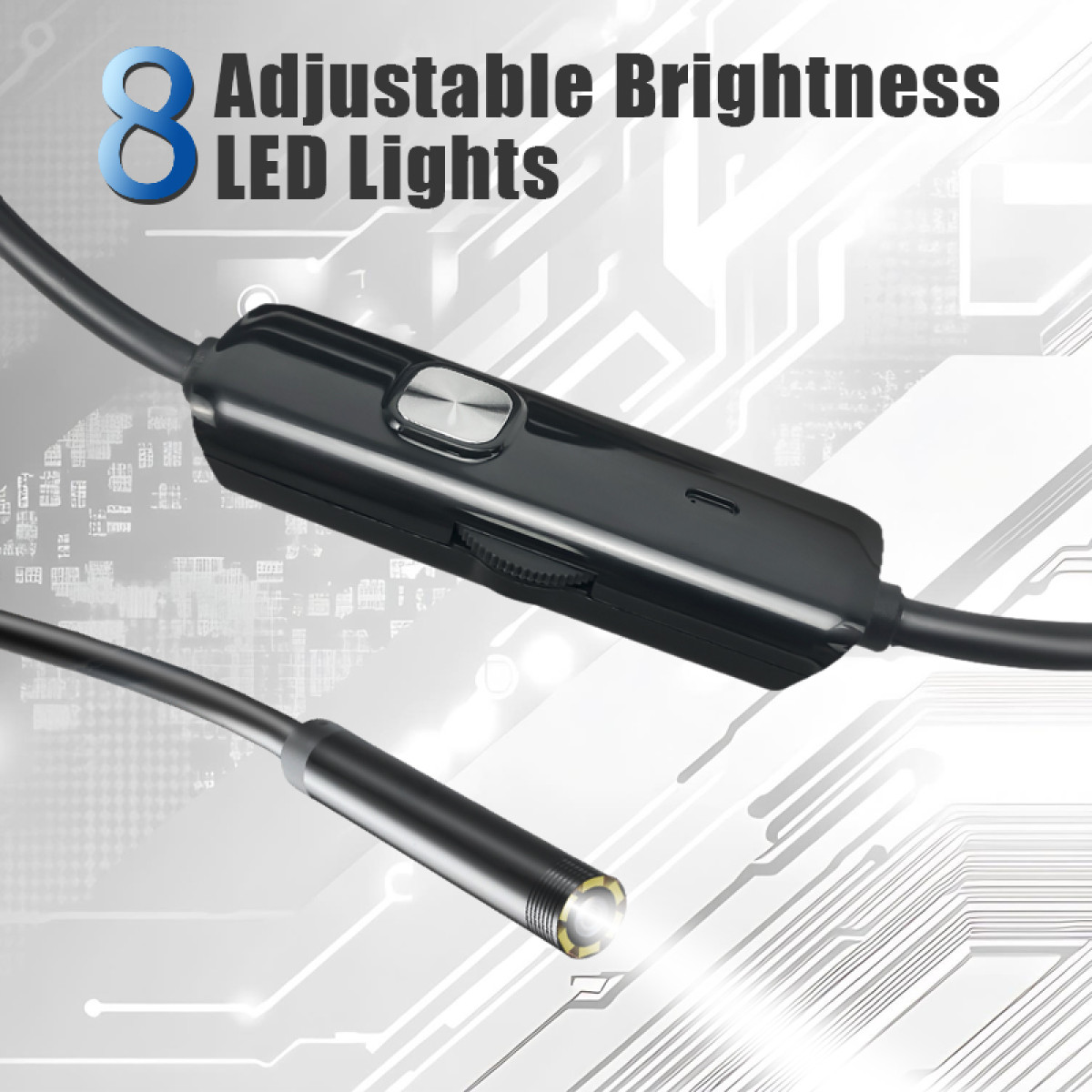 Głowica kamery inspekcyjnej ze światłem i jednostka sterująca.