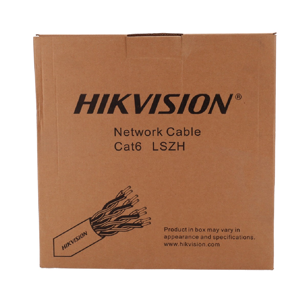 Hikvision Network Cable Cat6 LSZH box with cable illustration.