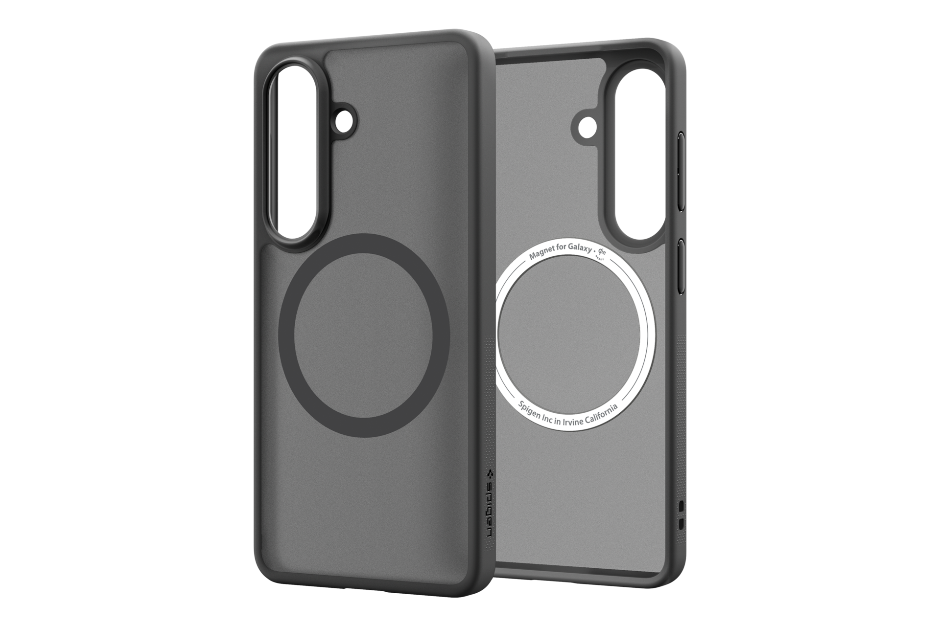 Due custodie grigie per telefono con anelli magnetici, una sovrapposta.