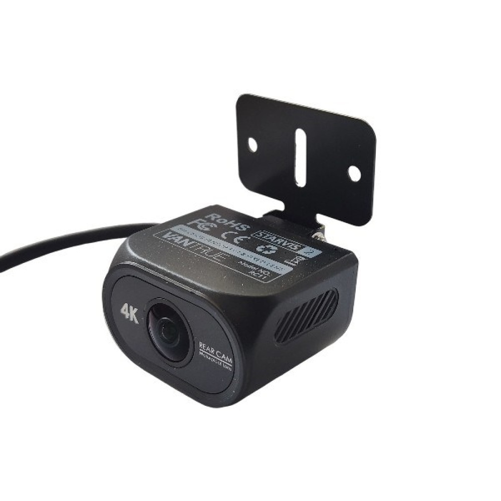 Kompaktowa czarna kamera tylna 4K z mocowaniem i kablem.