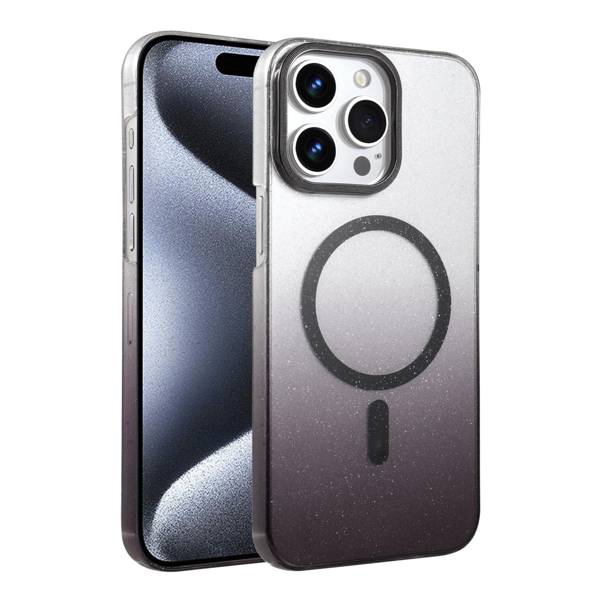 NEWFACE iPhone 15 Pro Max Uyumlu Glossy Magsafe Kapak Telefon Kılıfı Siyah