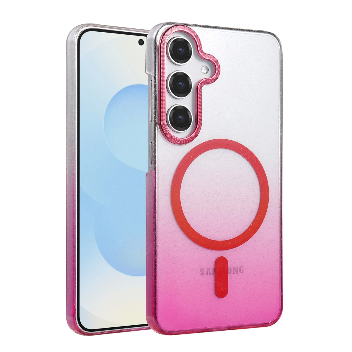 NEWFACE Samsung Galaxy S23 Fe Uyumlu Glossy Magsafe Kapak Telefon Kılıfı Pembe