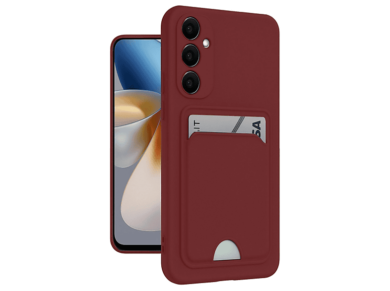 NEWFACE Samsung Galaxy M15 Uyumlu Kelvin Kartvizitli Silikon Telefon Kılıfı Bordo