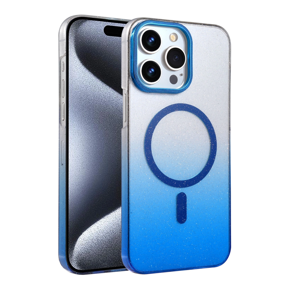 NEWFACE iPhone 14 Pro Max Uyumlu Glossy Magsafe Kapak Telefon Kılıfı Mavi