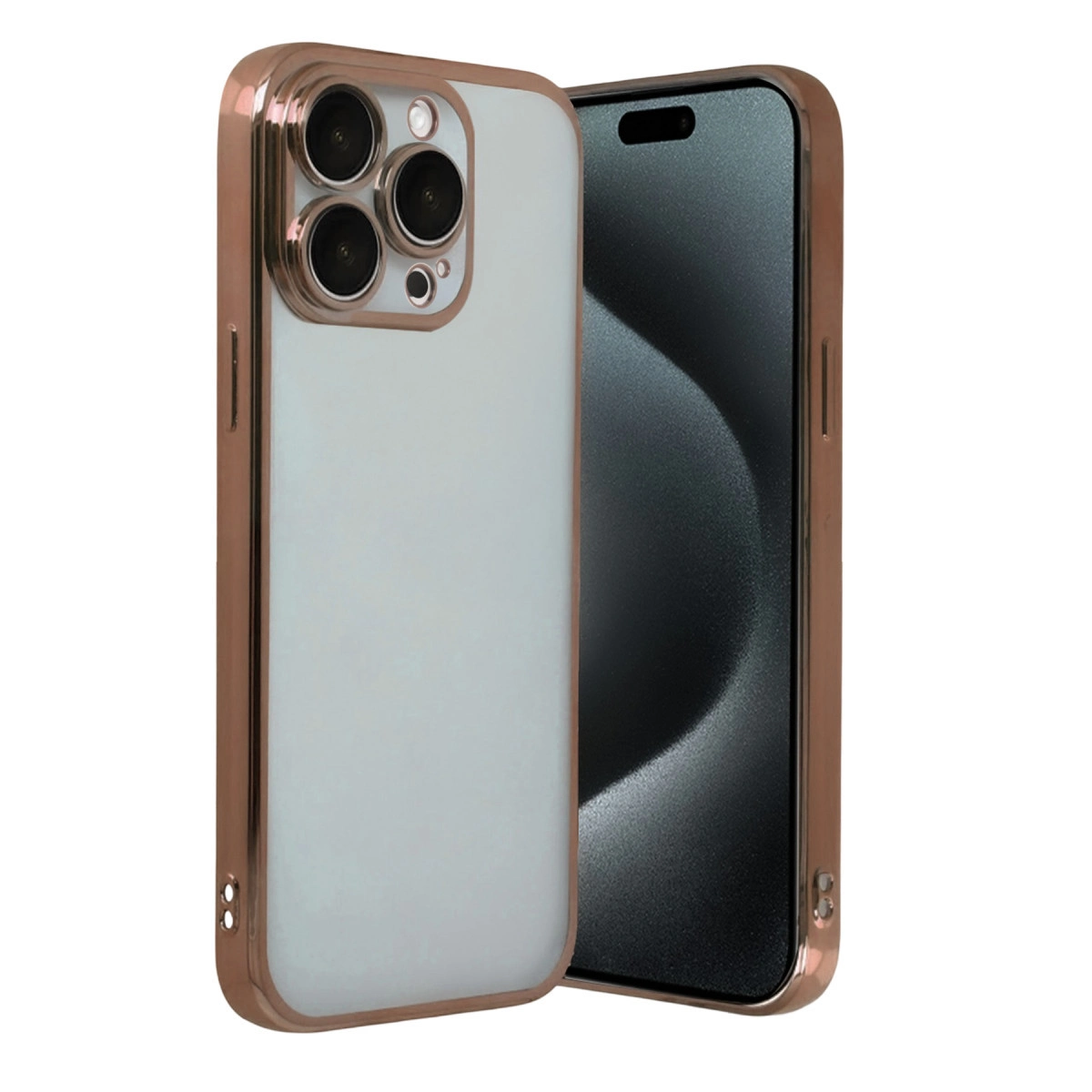 NEWFACE iPhone 15 Pro Max Uyumlu Kamera Korumalı Lensli Silikon Telefon Kılıfı Çöl Titanyum