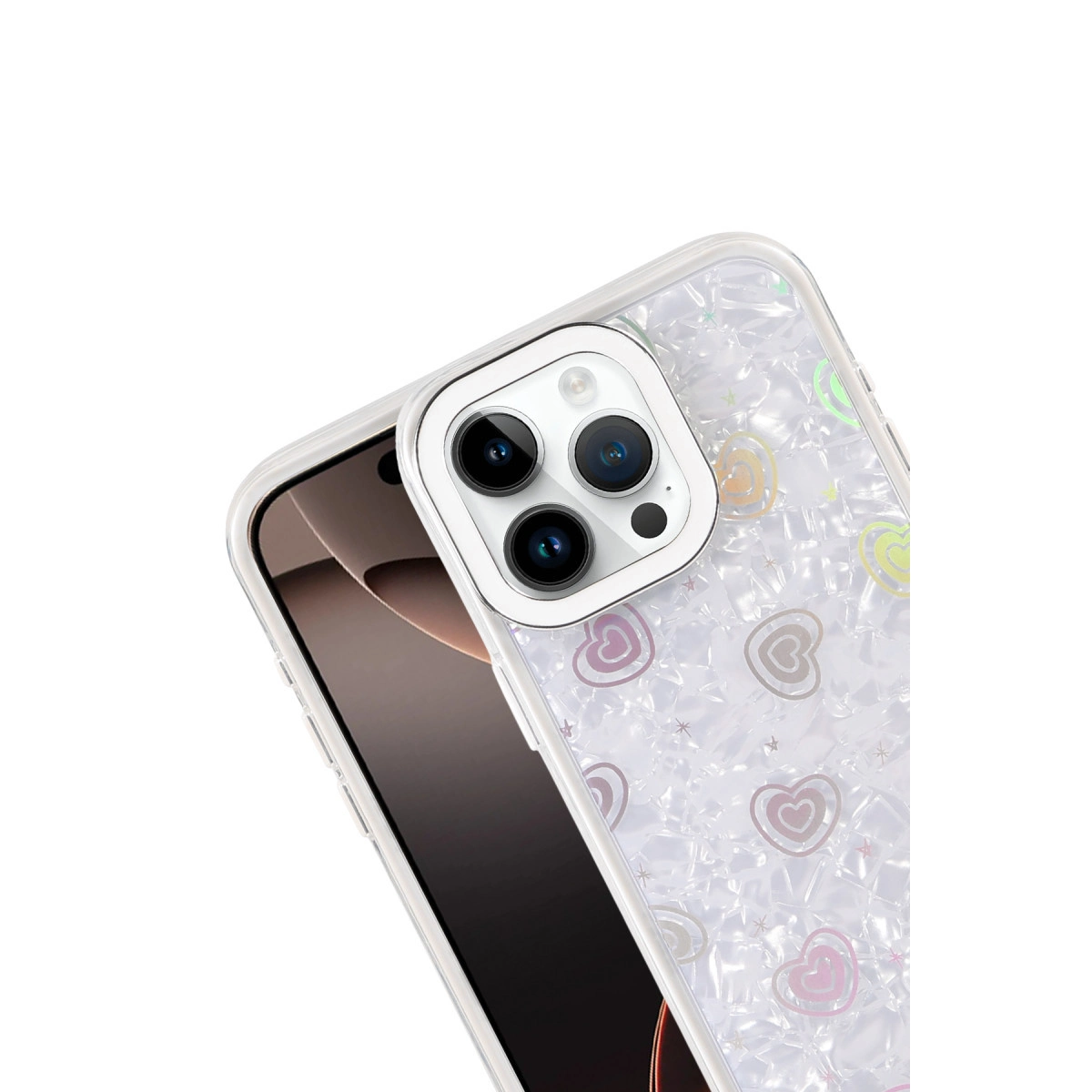 NEWFACE iPhone 16 Pro Uyumlu Lumi Desenli Kapak Telefon Kılıfı Beyaz