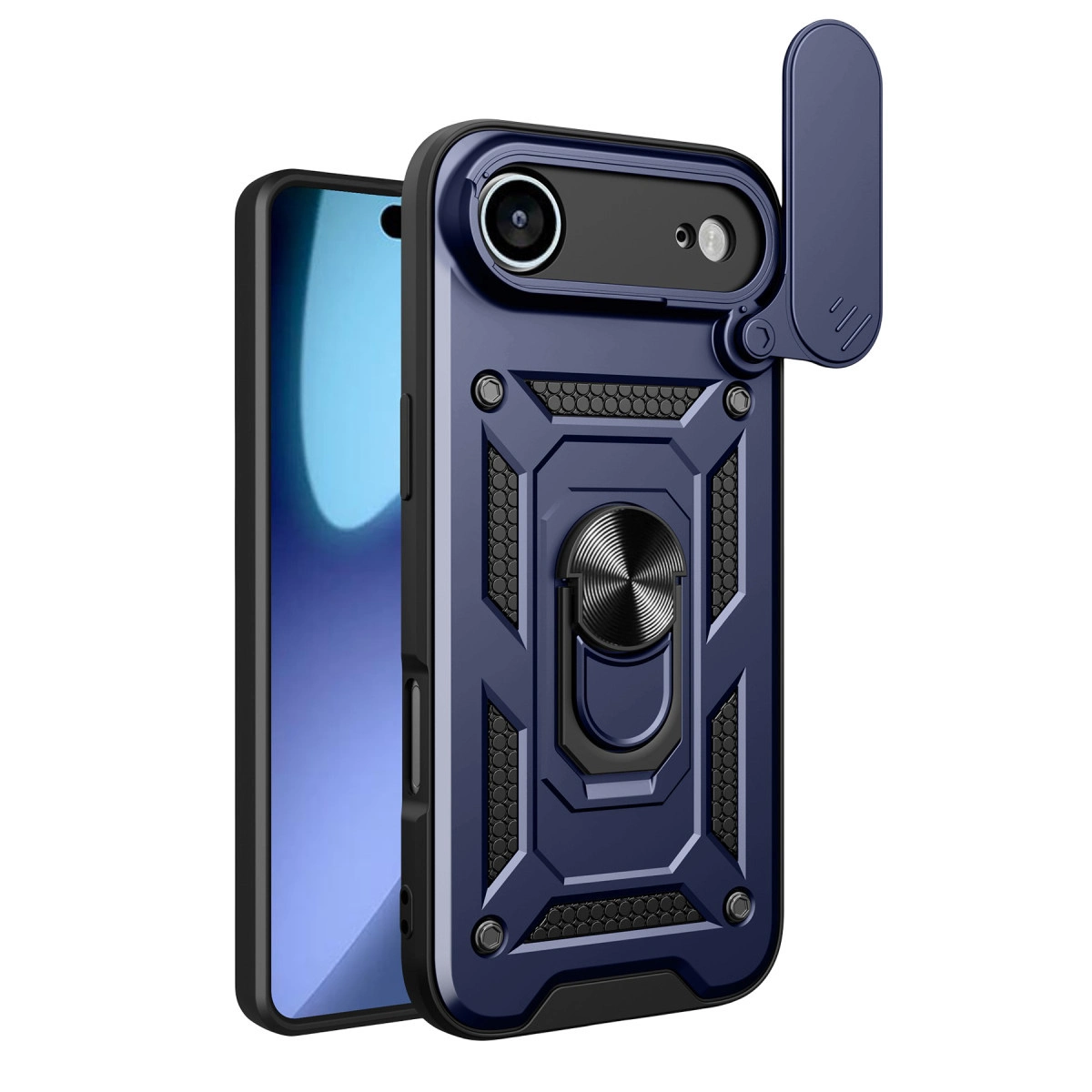 NEWFACE iPhone 17 Air Uyumlu Pars Lens Yüzüklü Silikon Telefon Kılıfı Lacivert