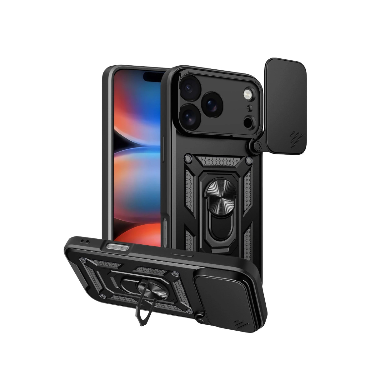 NEWFACE iPhone 17 Pro Max Uyumlu Pars Lens Yüzüklü Silikon Telefon Kılıfı Siyah