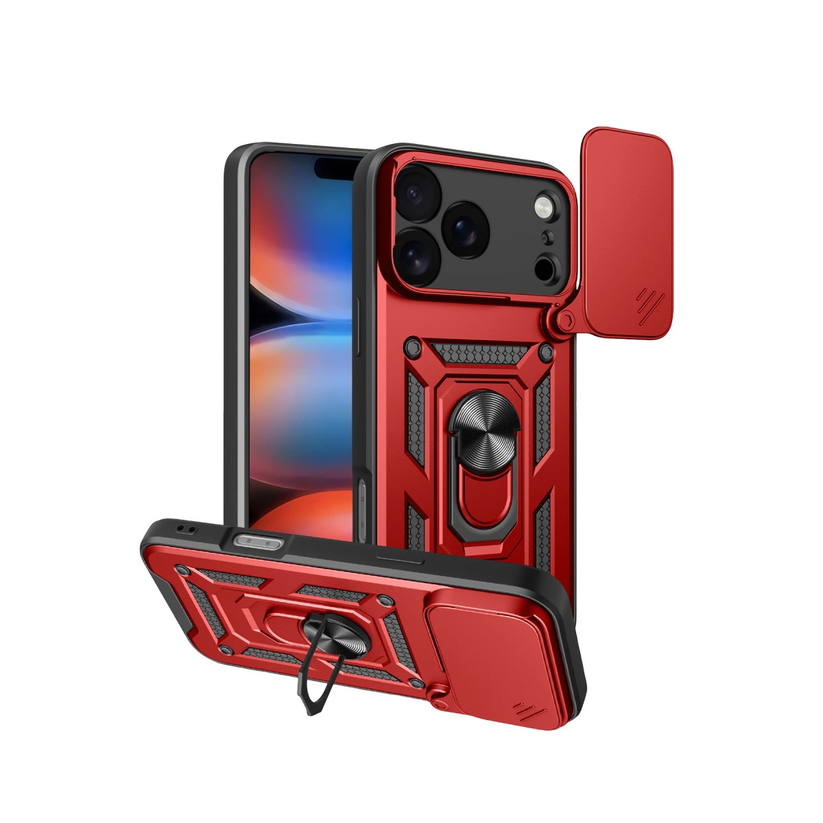 NEWFACE iPhone 17 Pro Uyumlu Pars Lens Yüzüklü Silikon Telefon Kılıfı Kırmızı
