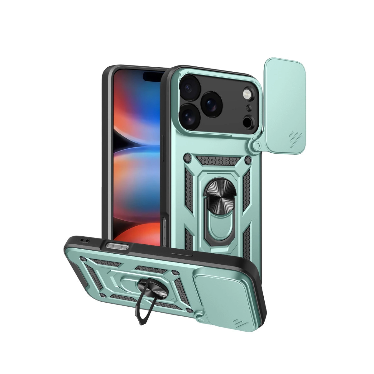 NEWFACE iPhone 17 Pro Uyumlu Pars Lens Yüzüklü Silikon Telefon Kılıfı Yeşil