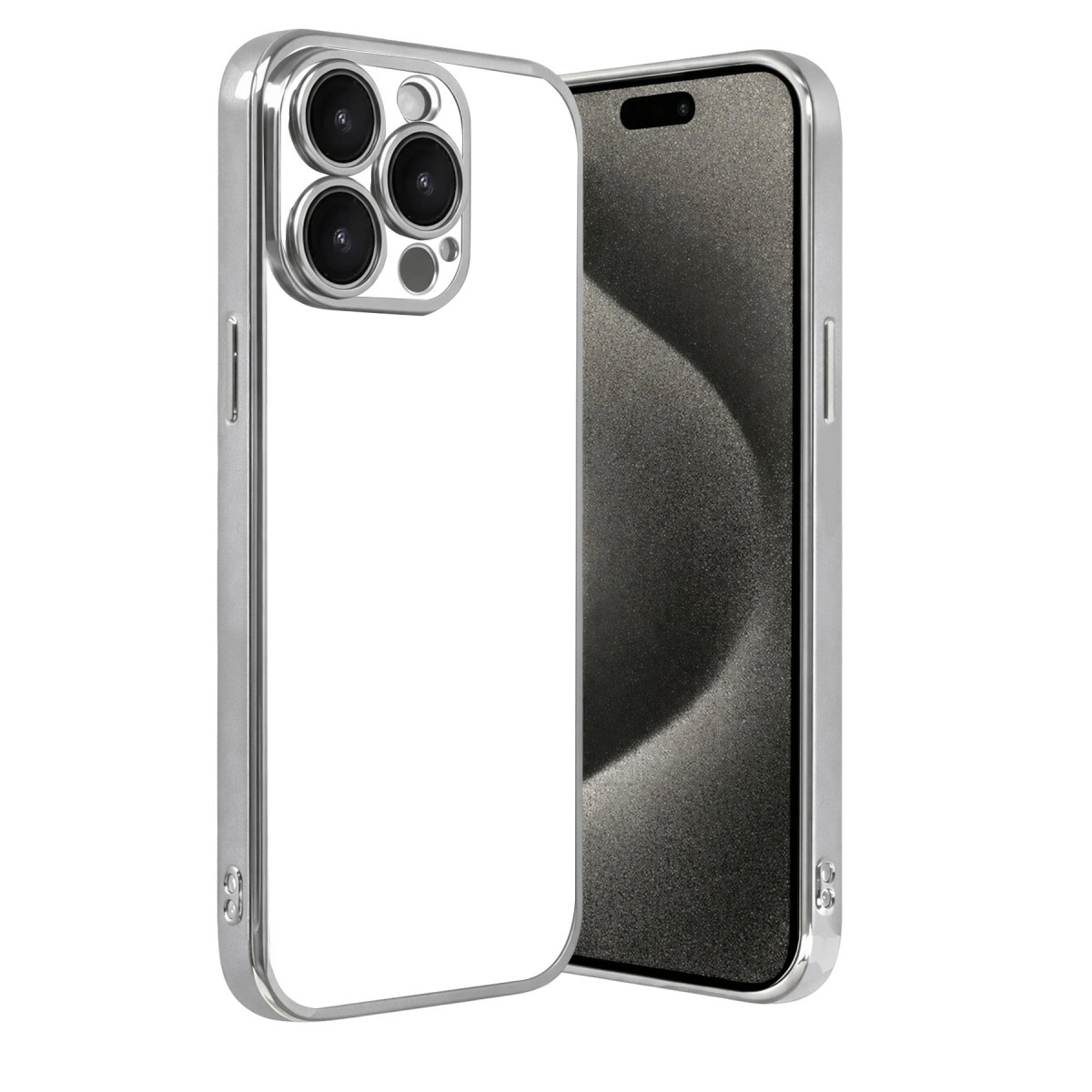 NEWFACE iPhone 15 Pro Max Uyumlu Kamera Korumalı Lensli Silikon Telefon Kılıfı Gümüş