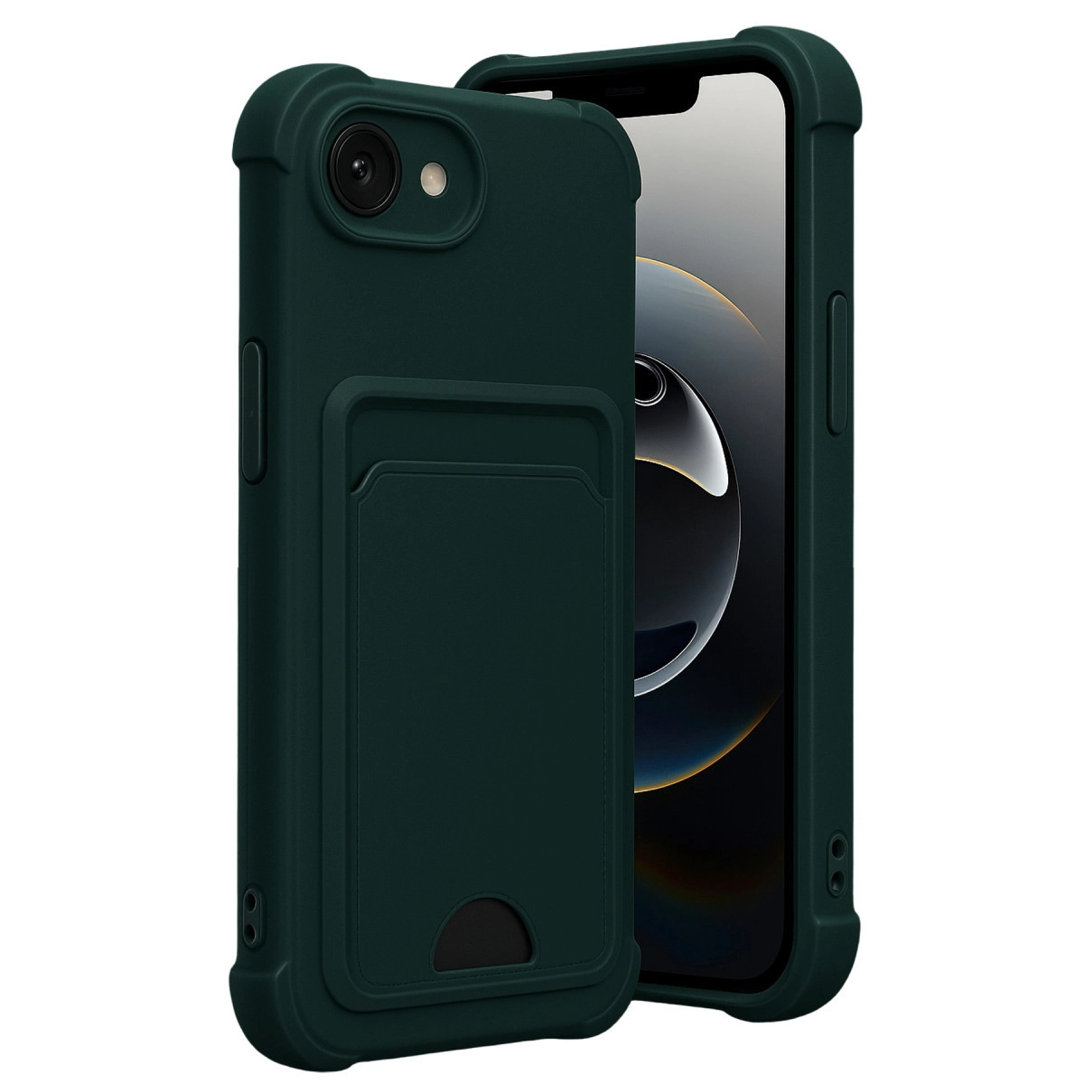 NEWFACE iPhone 16E Uyumlu Kelvin Kartvizitli Silikon Telefon Kılıfı Koyu Yeşil