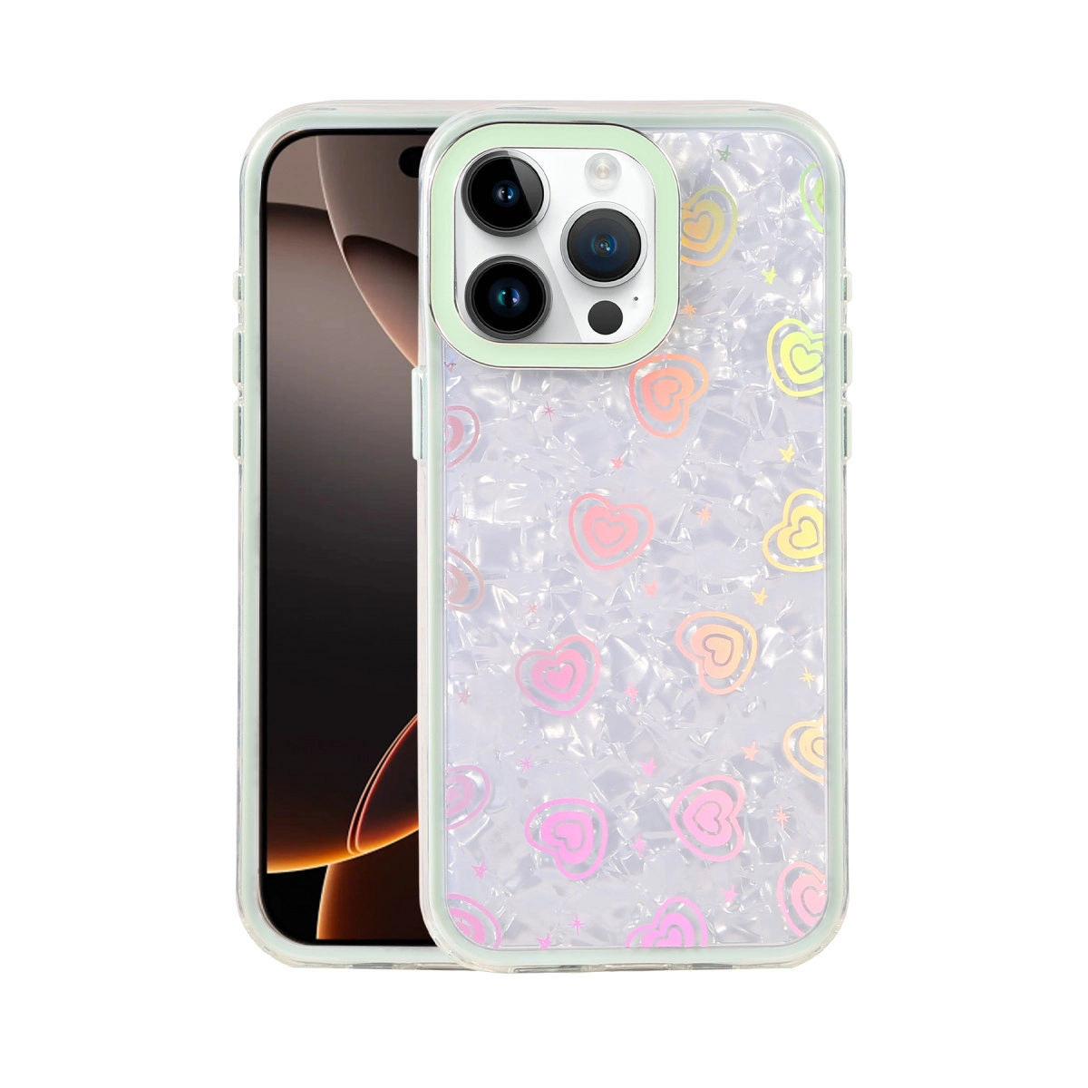 NEWFACE iPhone 16 Pro Max Uyumlu Lumi Desenli Kapak Telefon Kılıfı Parlak Yeşil