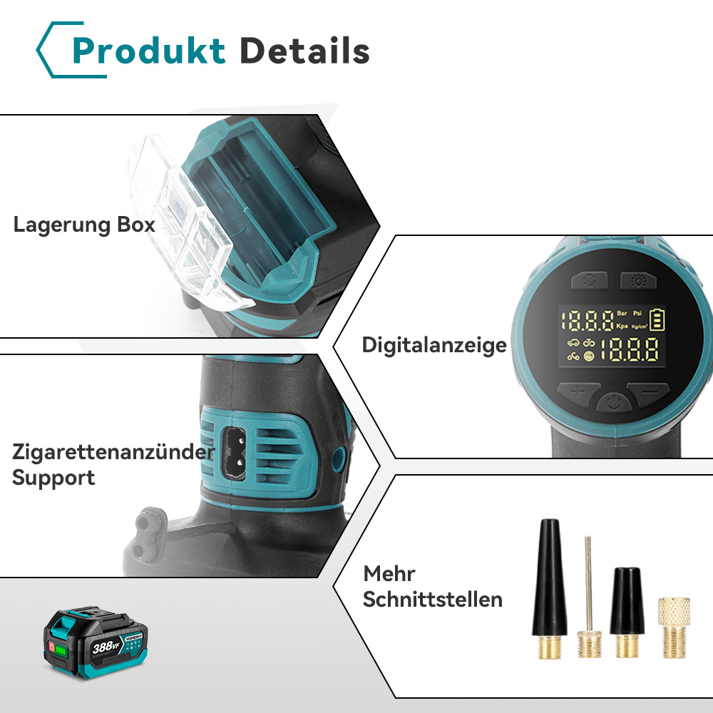 Detalles del producto: Caja de almacenamiento, pantalla digital, soporte para encendedor, más interfaces, batería y boquillas.