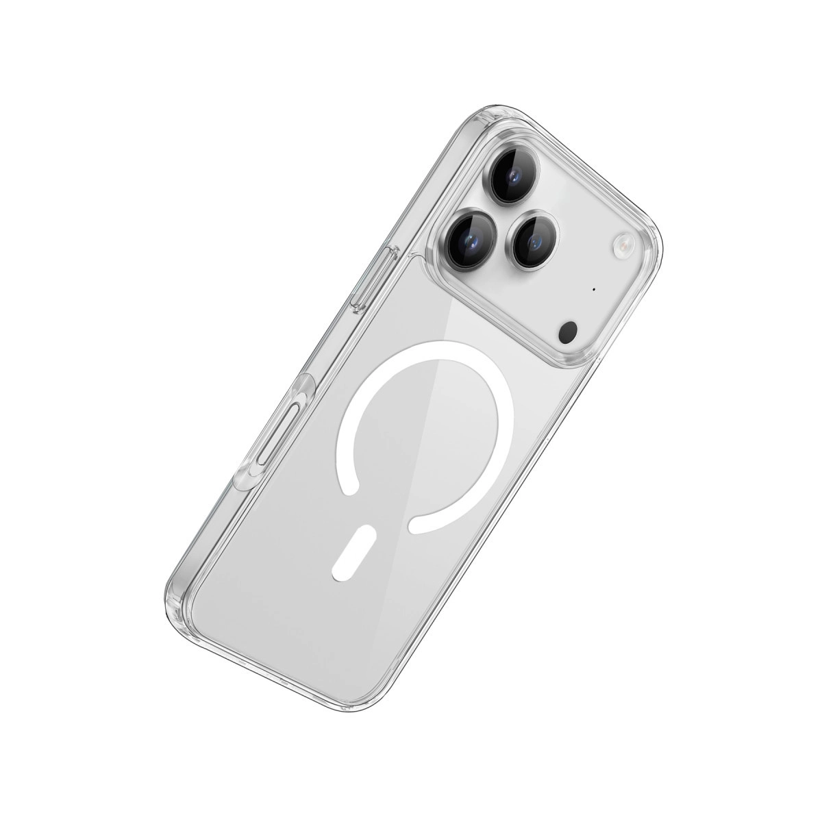 iPhone kameraları için manyetik halkalı şeffaf kılıf.