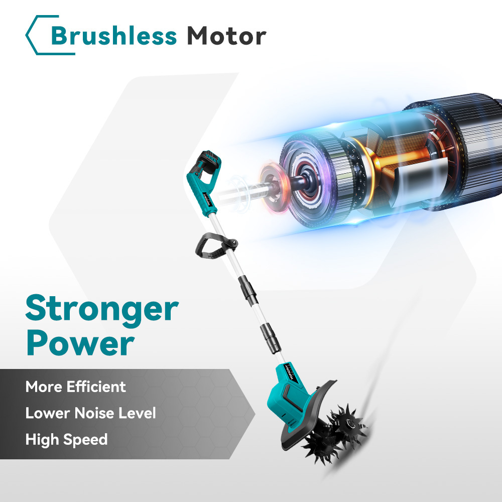 Ein Rasenmäher mit einer schematischen Darstellung eines bürstenlosen Motors.