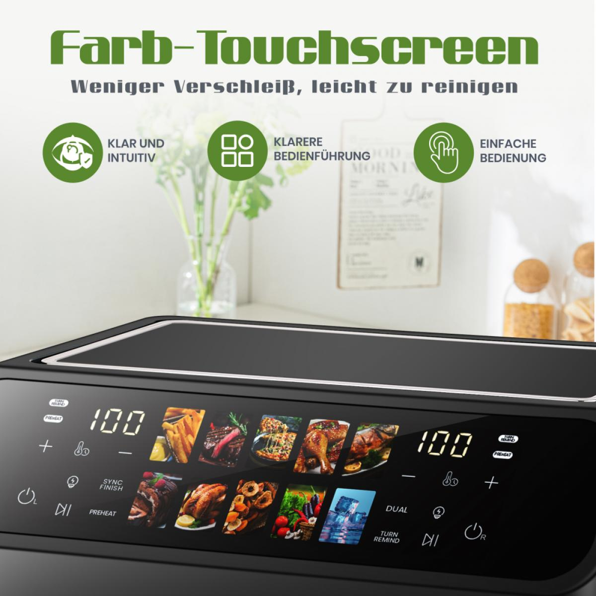 Ein moderner Touchscreen mit verschiedenen Kochprogrammen und Einstellungen.