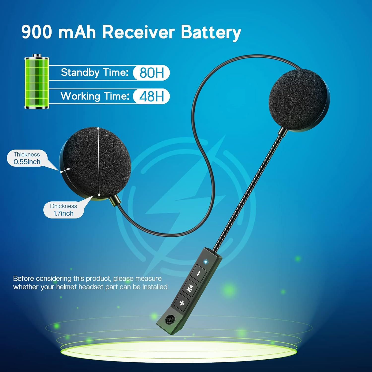900 mAh Akku für Empfänger. Standby 80h, Arbeitszeit 48h.