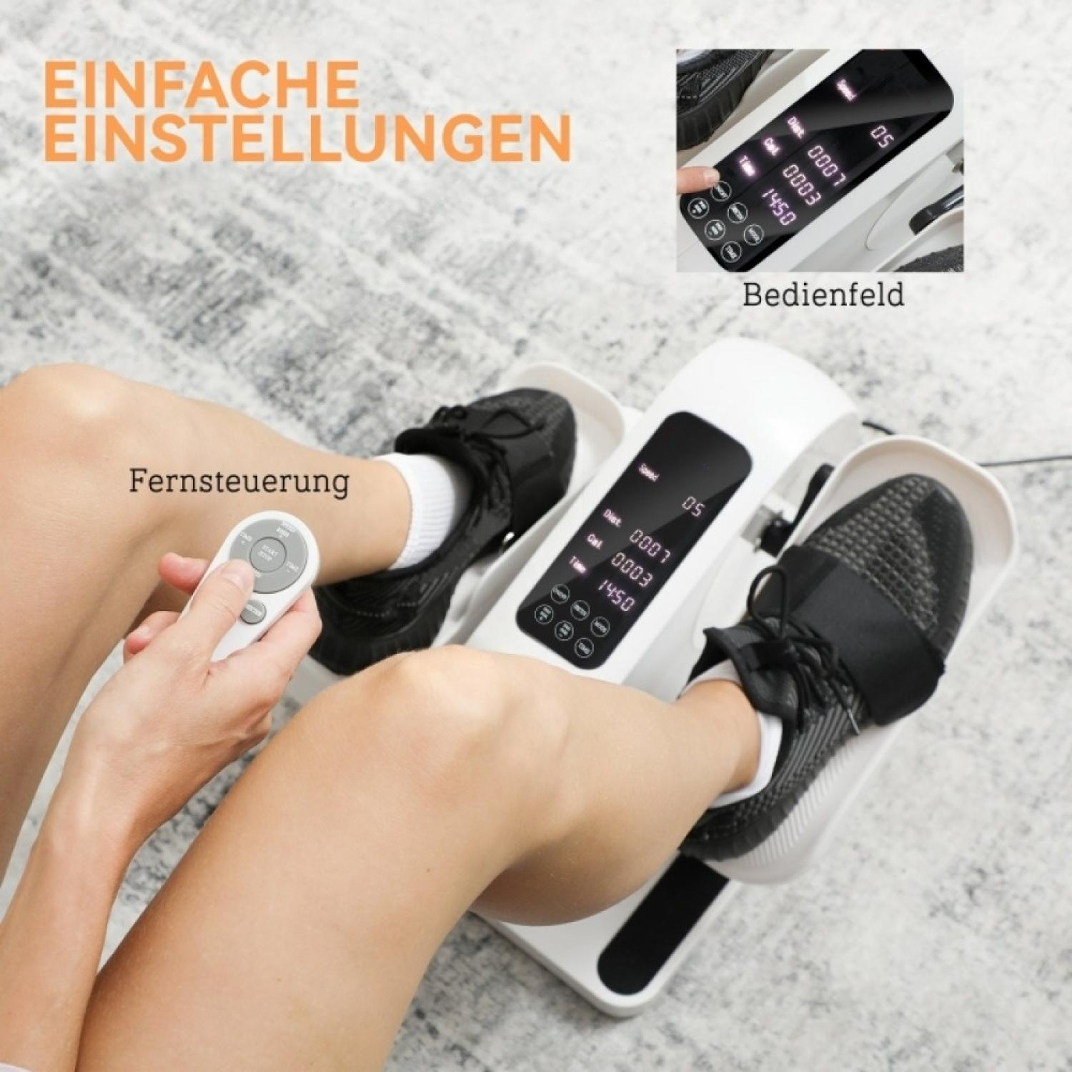 Person benutzt ein Fitnessgerät mit Fernbedienung und einem Bedienfeld.