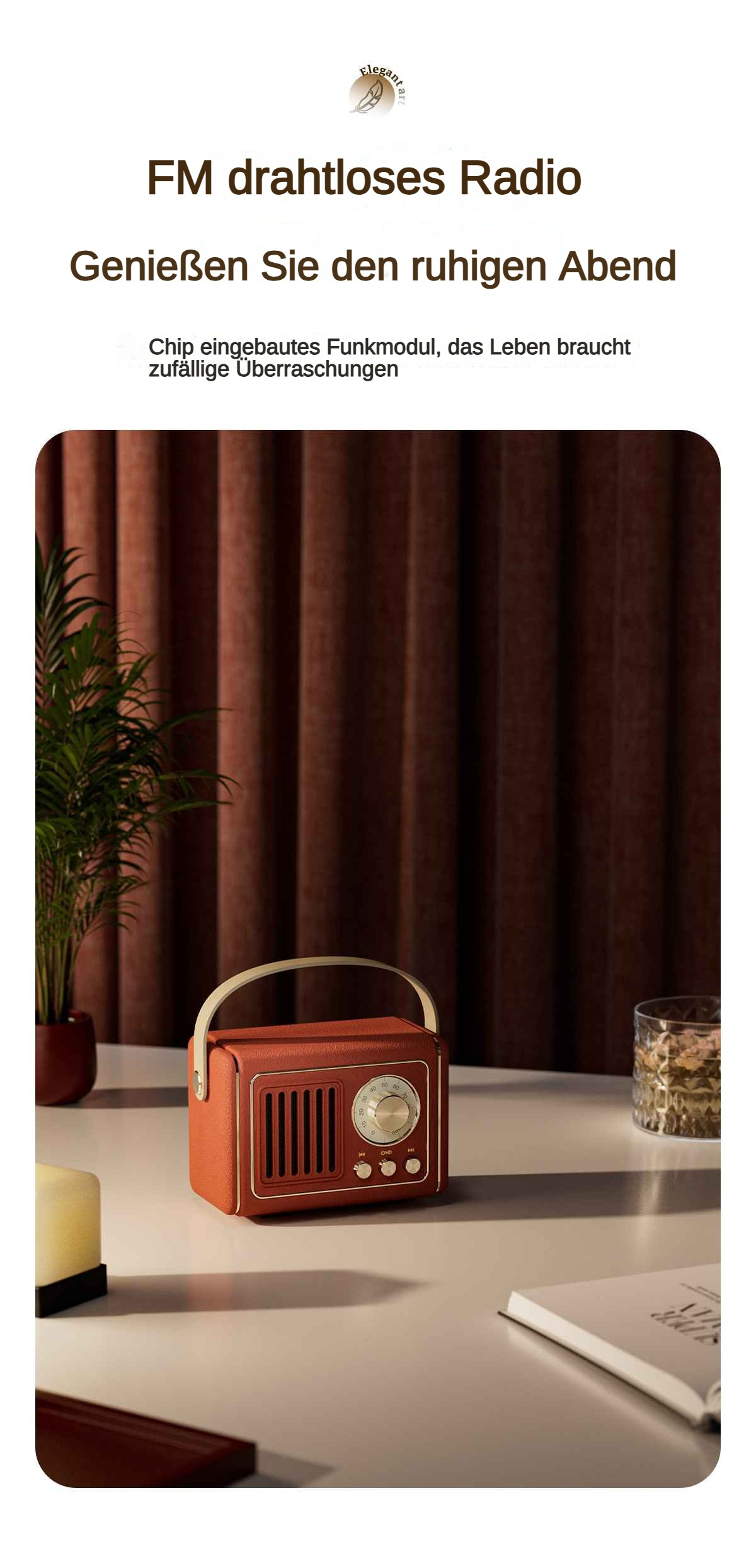 Ein rotes Retro-Radio mit Tragegriff steht auf einem Tisch.