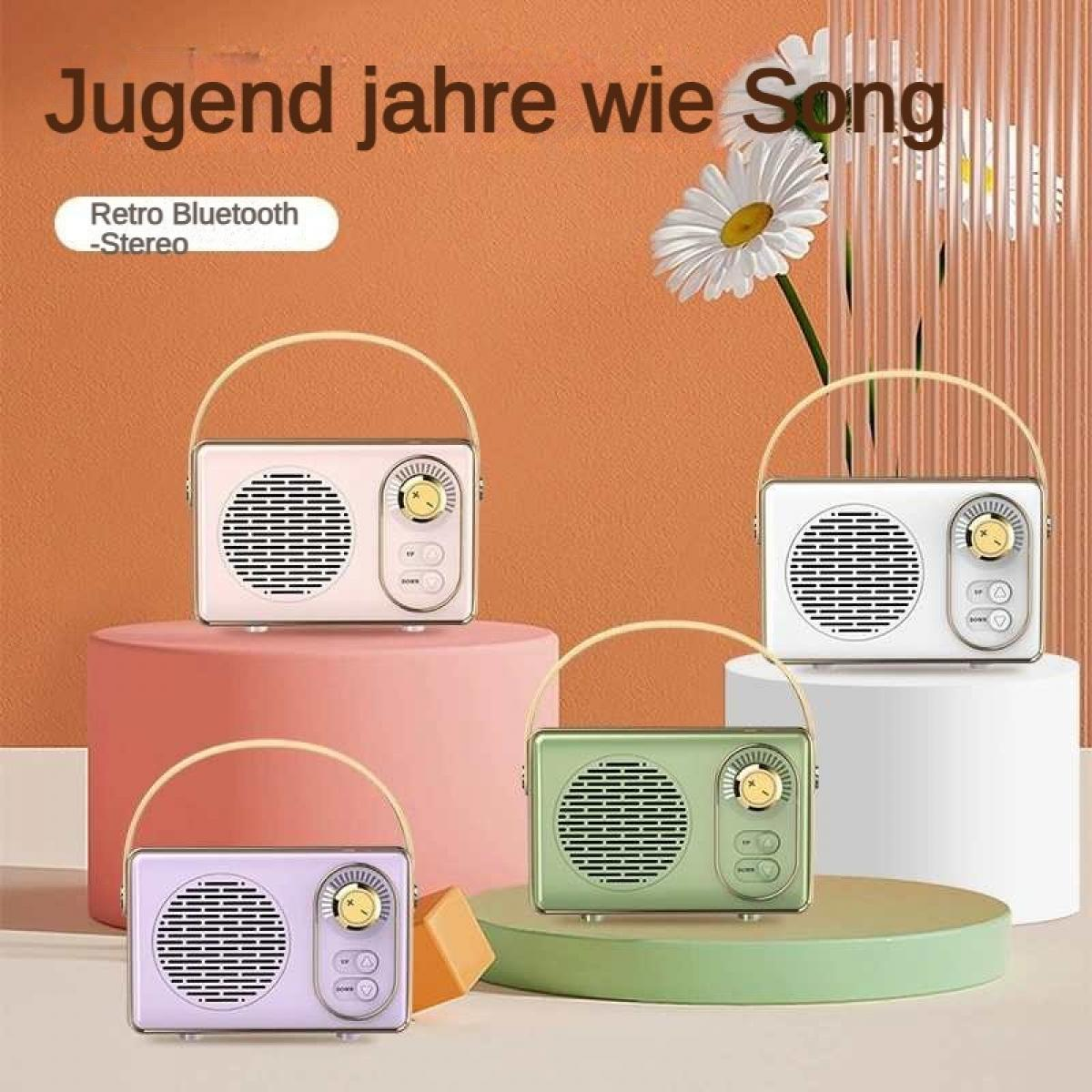 Vier Retro-Bluetooth-Stereoradios in Pastellfarben auf Podesten.