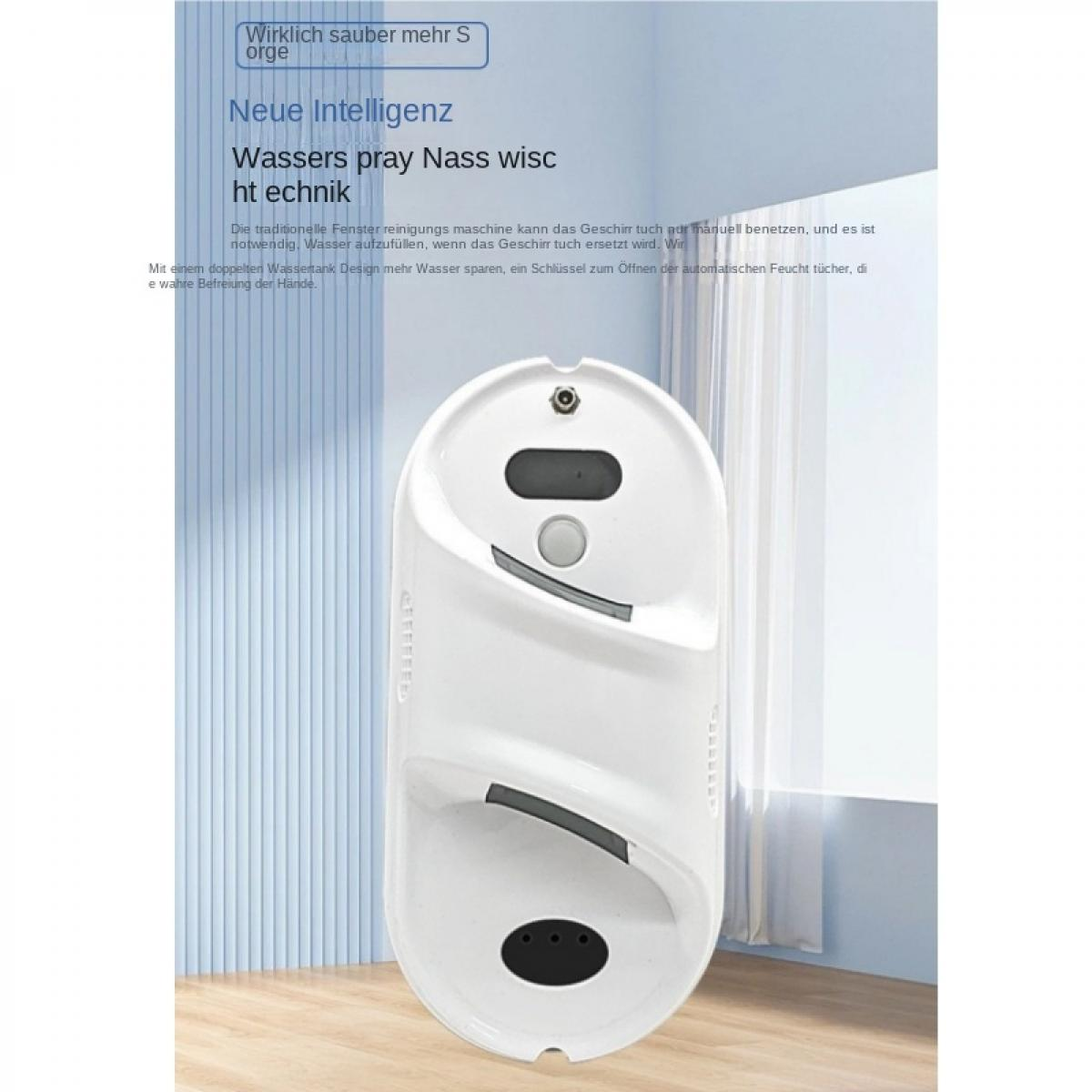 Ein weißer Fensterreinigungsroboter mit einem Saugnapf und einem Sensor.