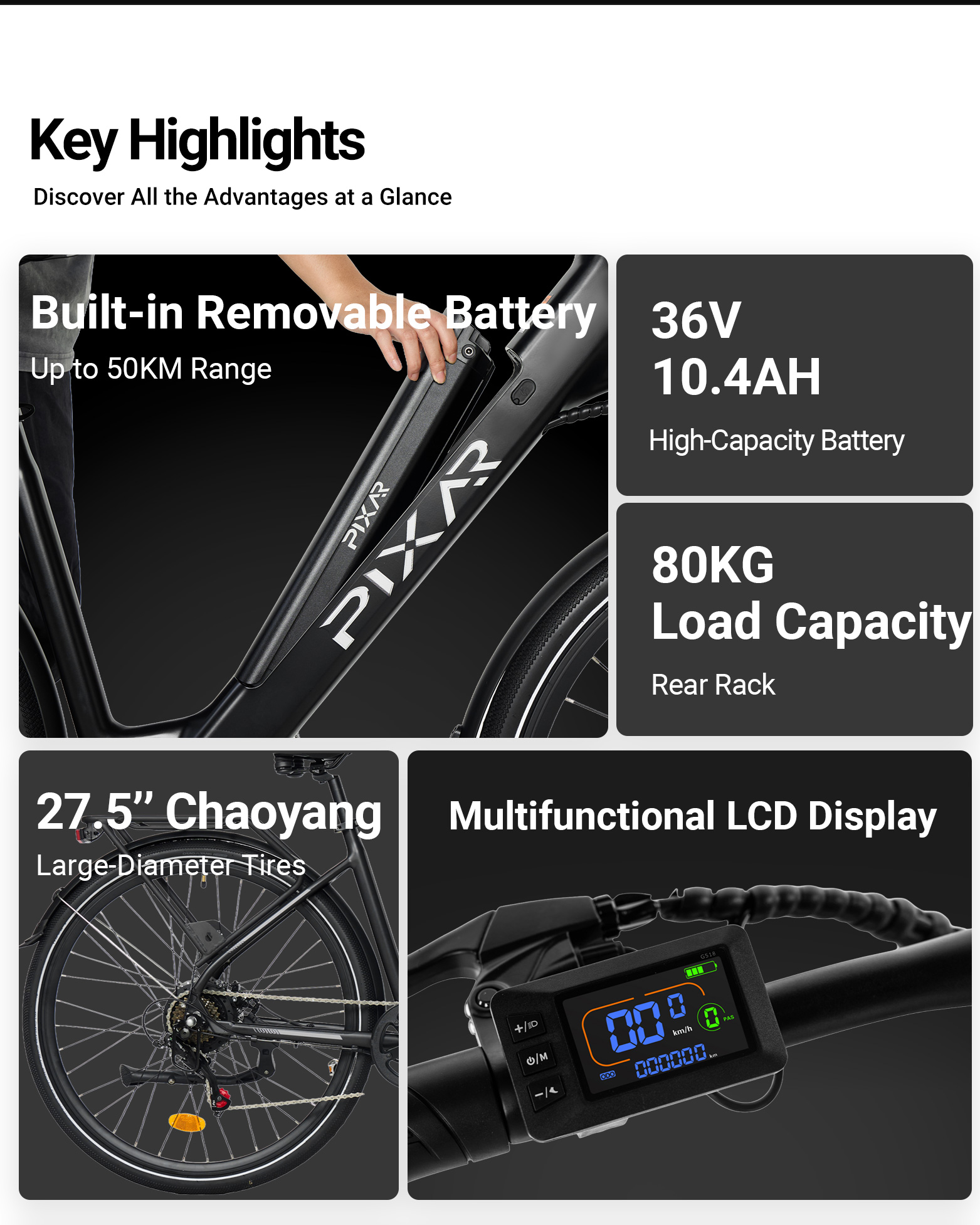 E-Bike Highlights: Akku, Leistung, Reichweite, Display, Reifen.