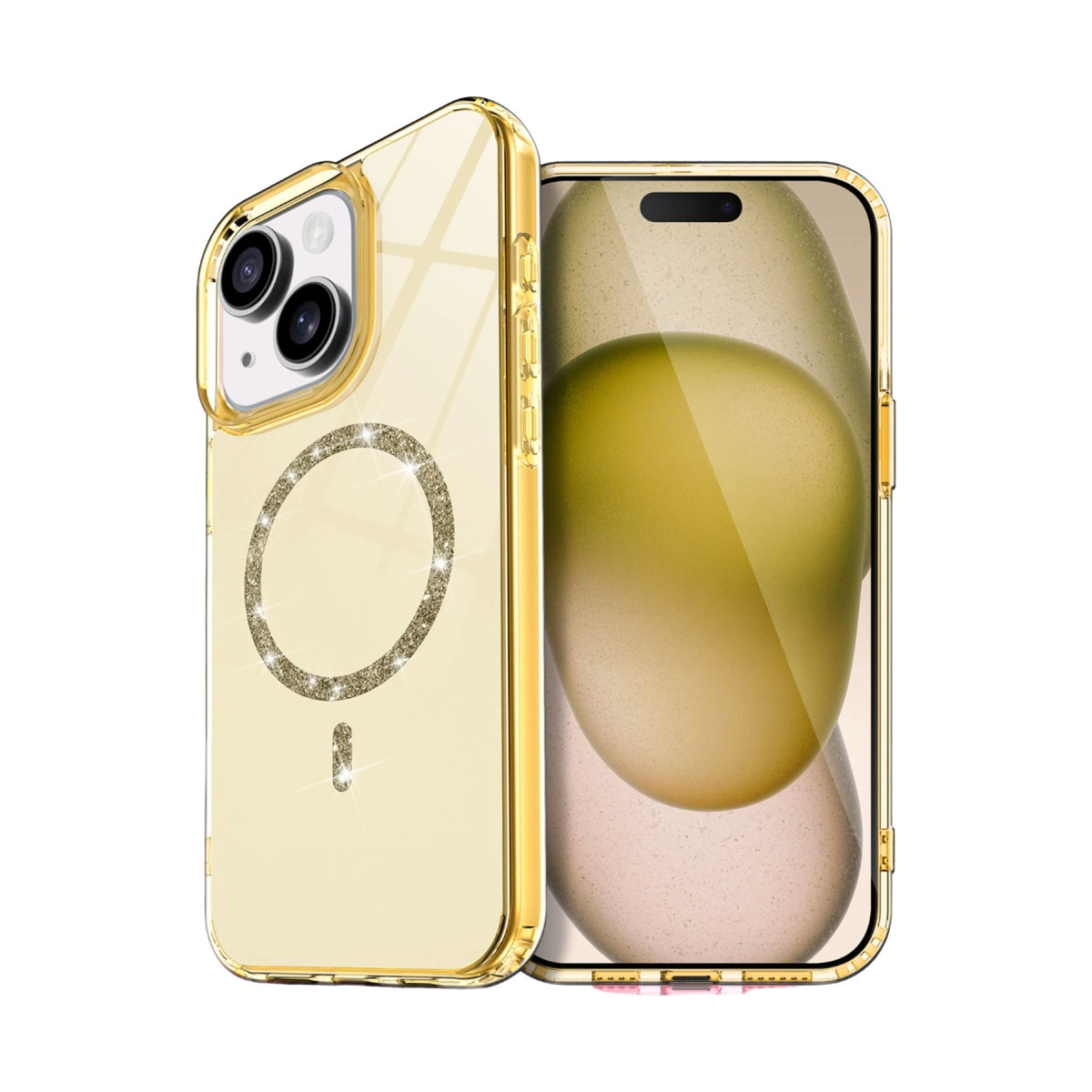 NEWFACE iPhone 15 Uyumlu Live Diamond Magsafe Kapak Telefon Kılıfı Sarı
