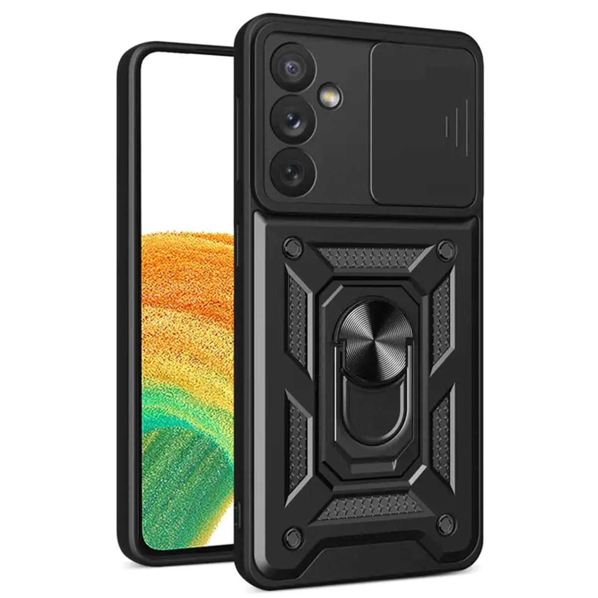 NEWFACE Samsung Galaxy S24 Fe Uyumlu Pars Lens Yüzüklü Silikon Telefon Kılıfı Siyah