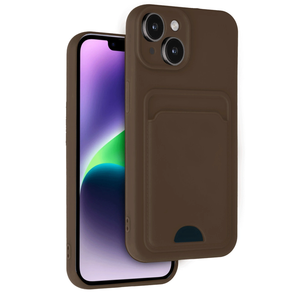 NEWFACE iPhone 14 Uyumlu Kelvin Kartvizitli Silikon Telefon Kılıfı Kahverengi