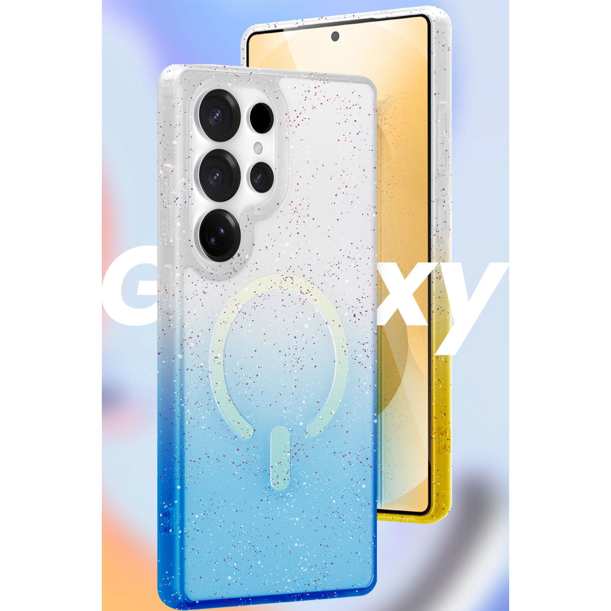 Simli ve manyetik halkalı şeffaf telefon kılıfı.