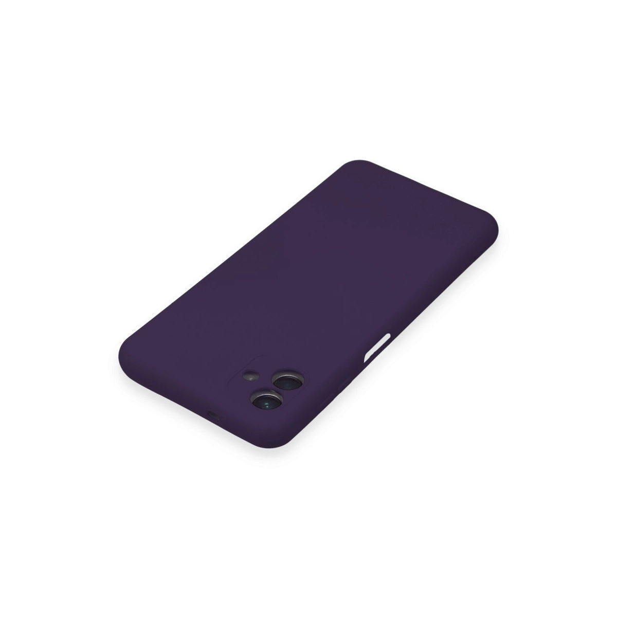 Beyaz zeminde koyu mor telefon kılıfı.