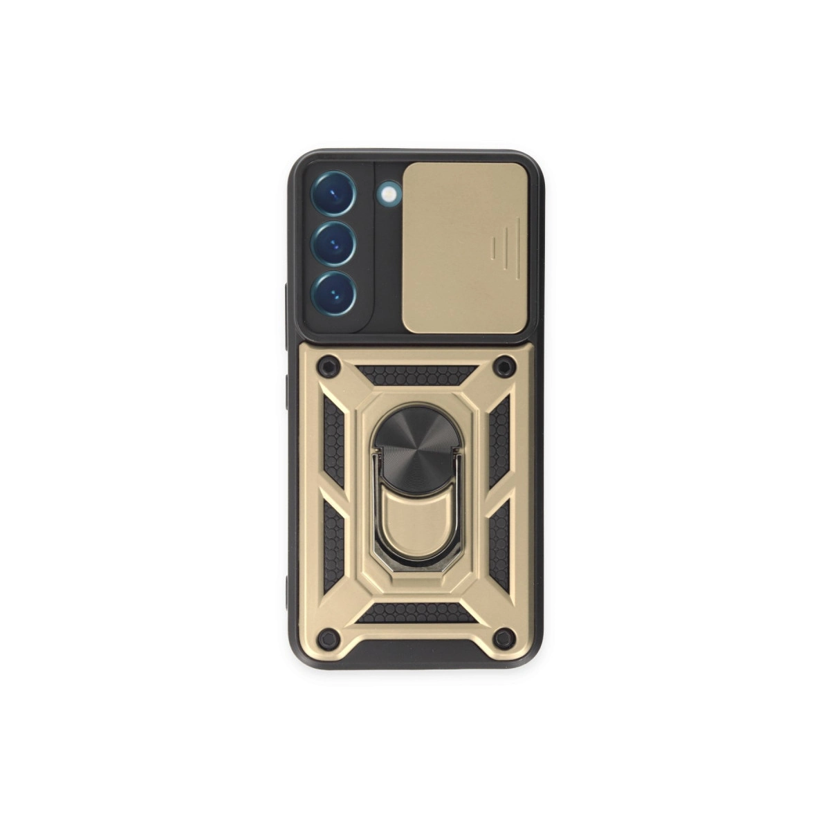 NEWFACE Samsung Galaxy S23 FE Uyumlu Pars Lens Yüzüklü Silikon Telefon Kılıfı Gold