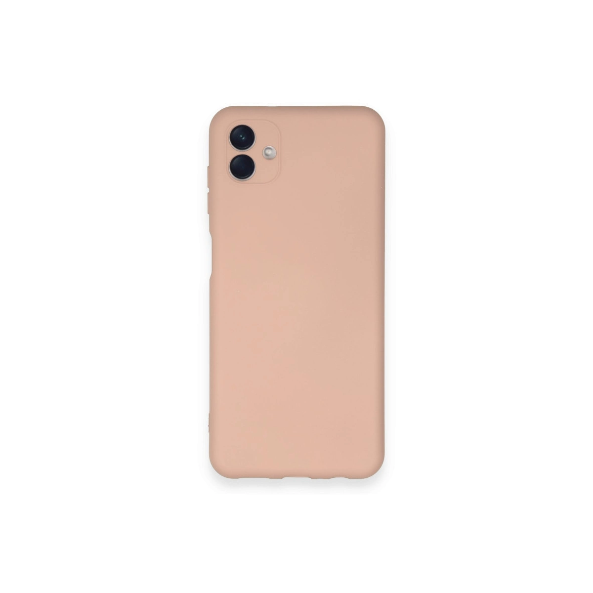 Arkada iki kamera lensi bulunan şeftali rengi telefon kılıfı.