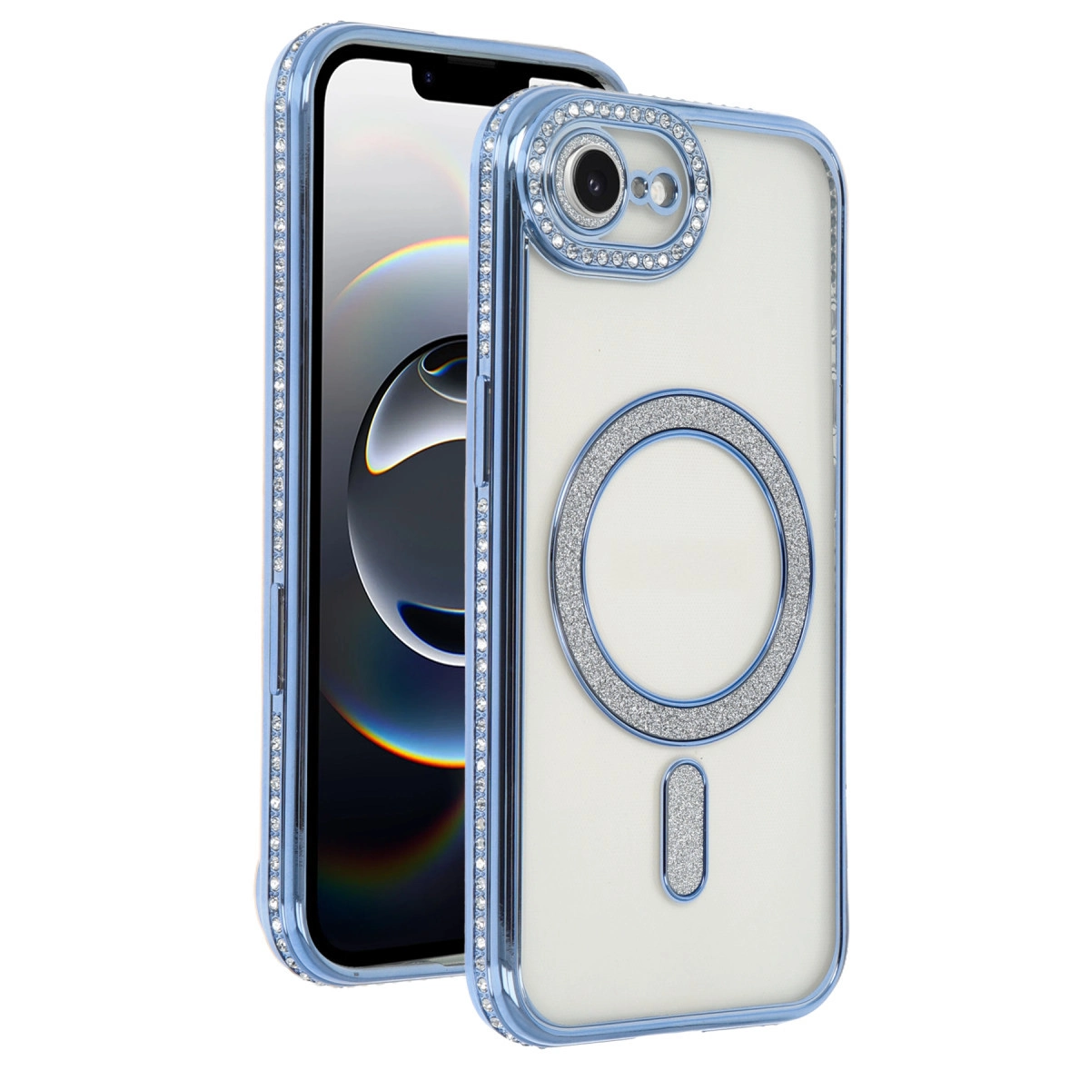 NEWFACE iPhone 16e Uyumlu Joke Simli Magneticsafe Kılıf Telefon Kılıfı Mavi