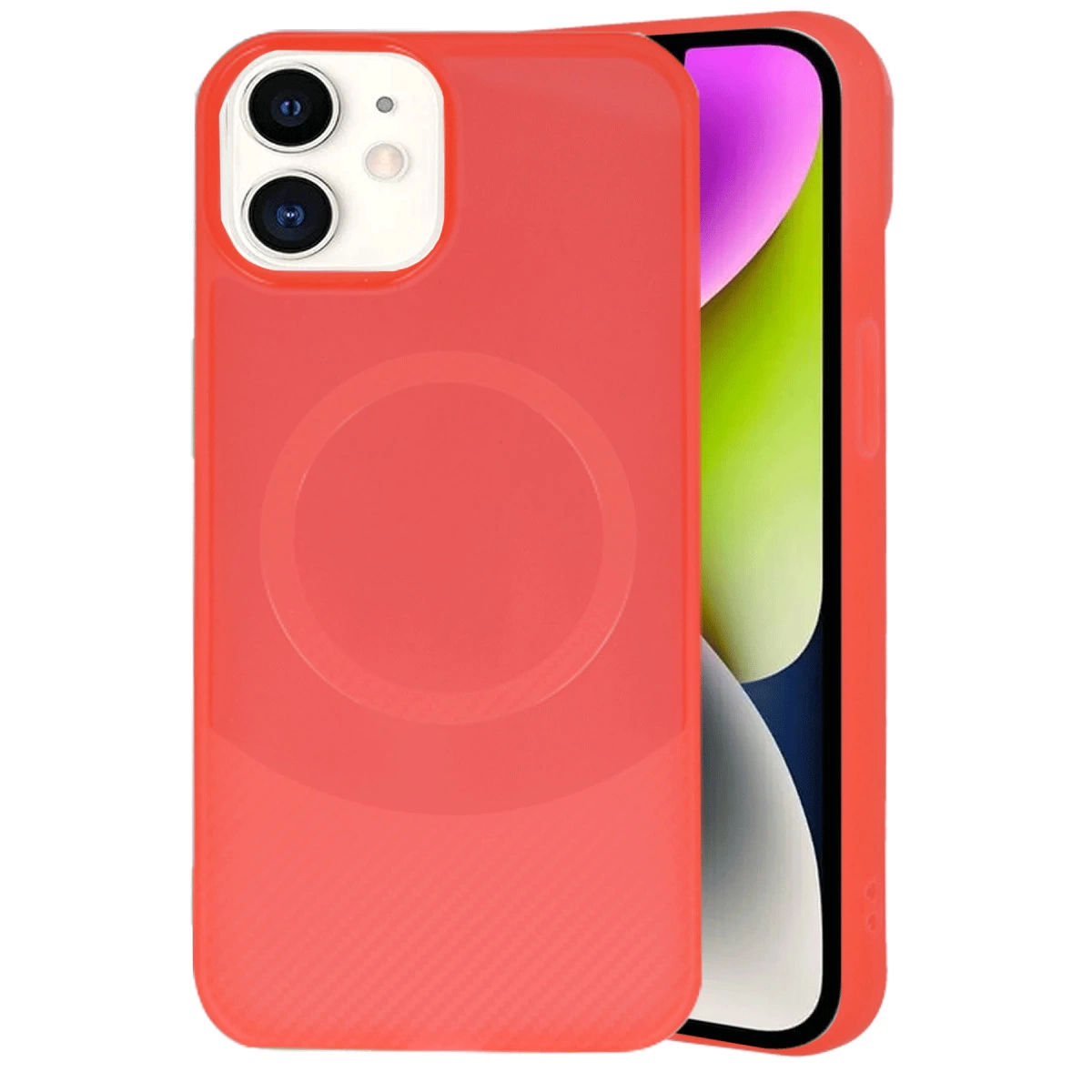 NEWFACE iPhone 11 Uyumlu Maya Karbon Kapak Telefon Kılıfı Kırmızı