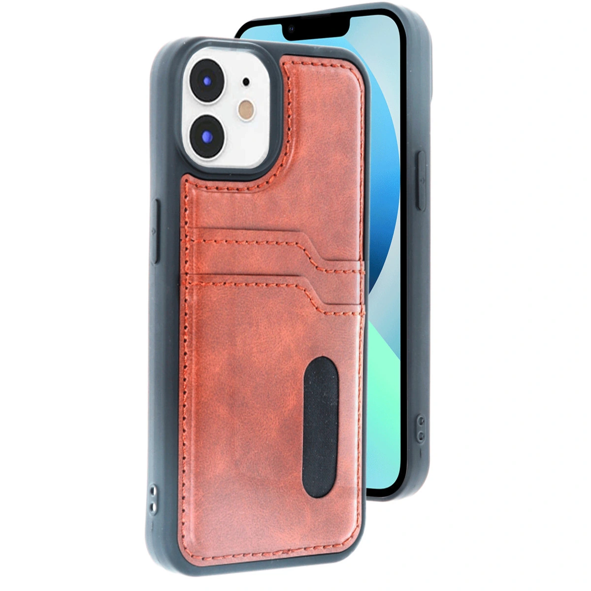 NEWFACE iPhone 11 Uyumlu Sara Kartvizitli Deri Kılıf Telefon Kılıfı Taba
