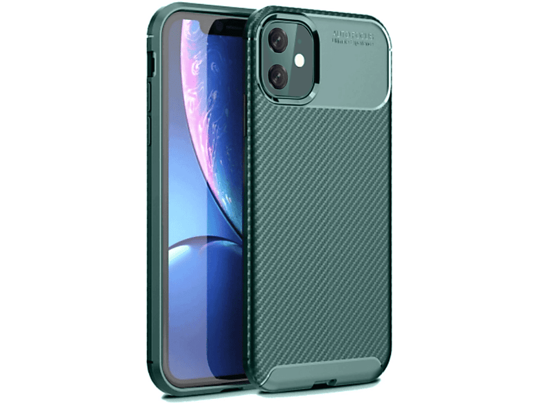 NEWFACE iPhone 11 Uyumlu Auto Focus Karbon Kapak Telefon Kılıfı Koyu Yeşil