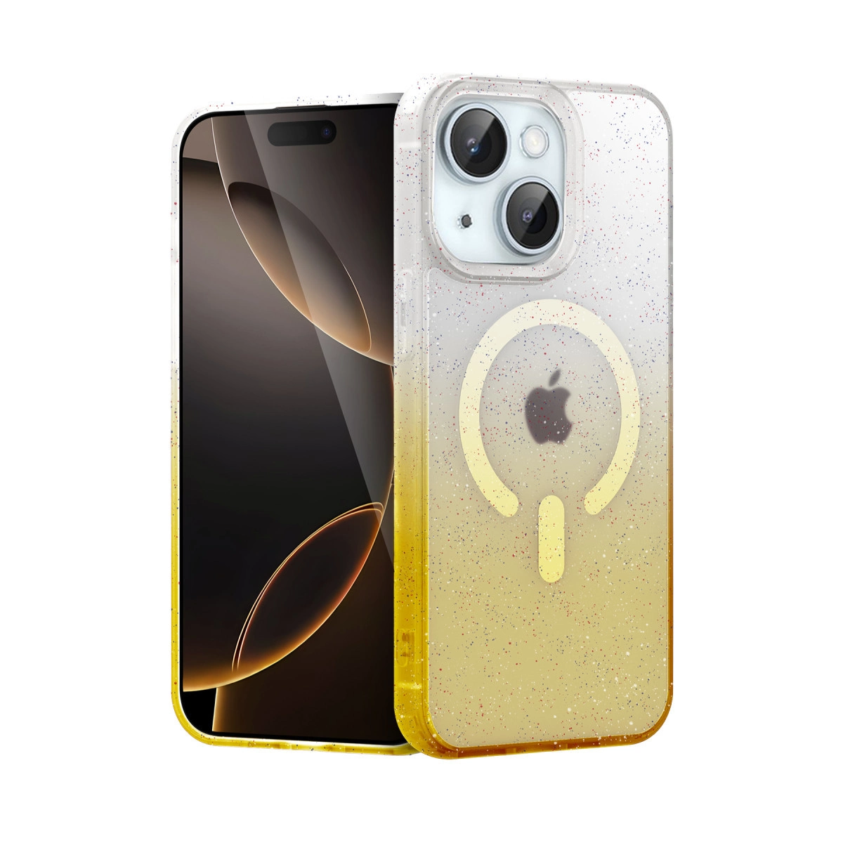 NEWFACE iPhone 15 Uyumlu Pummel Shiny Magsafe Kapak Telefon Kılıfı Gold