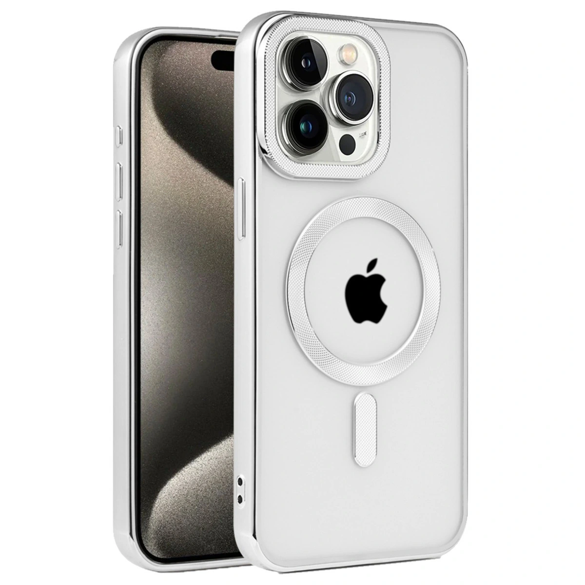 NEWFACE iPhone 15 Pro Max Uyumlu Kronos Magsafe Kapak Telefon Kılıfı Gümüş