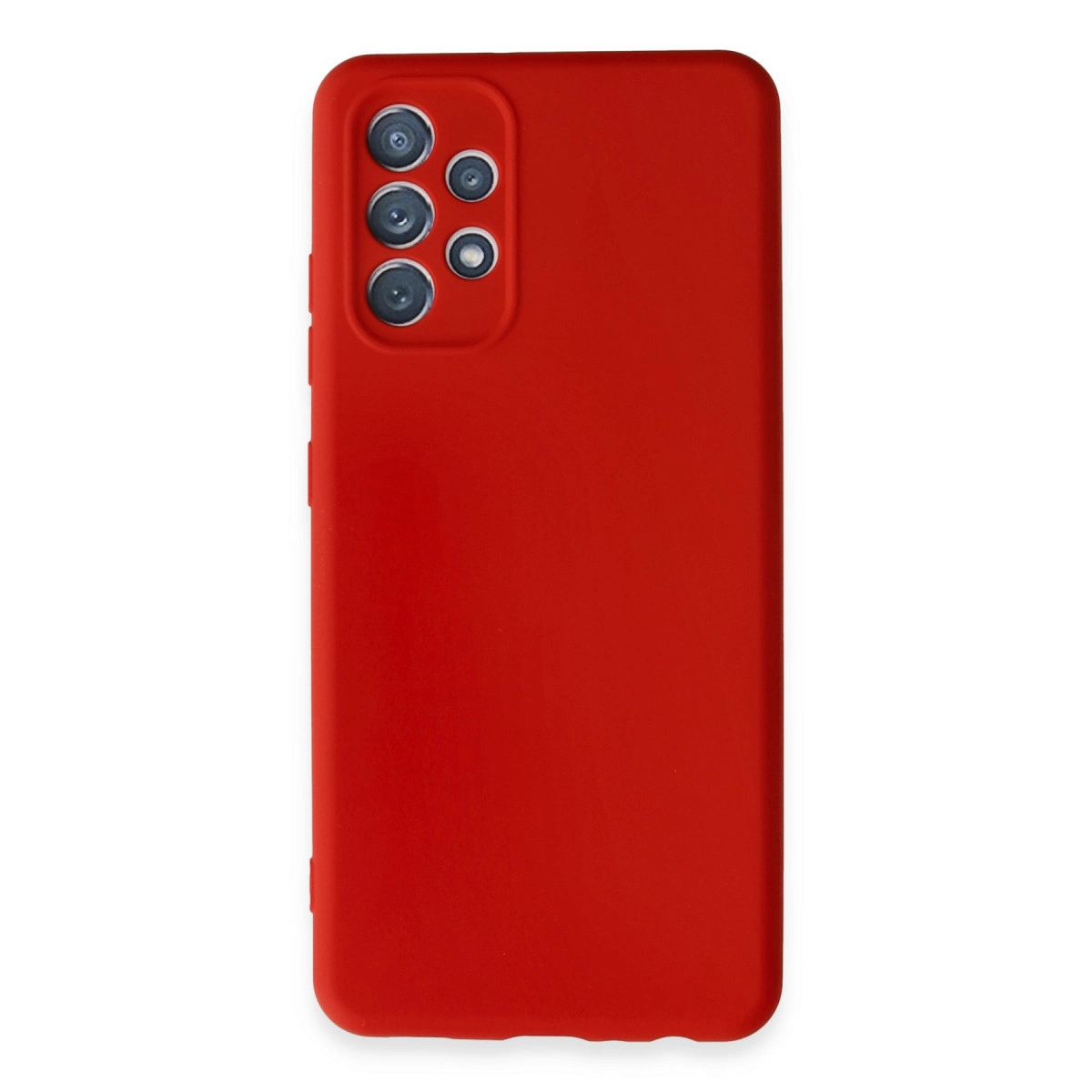 Kamera modüllü kırmızı telefon kılıfı. Beyaz arka plan üzerinde.