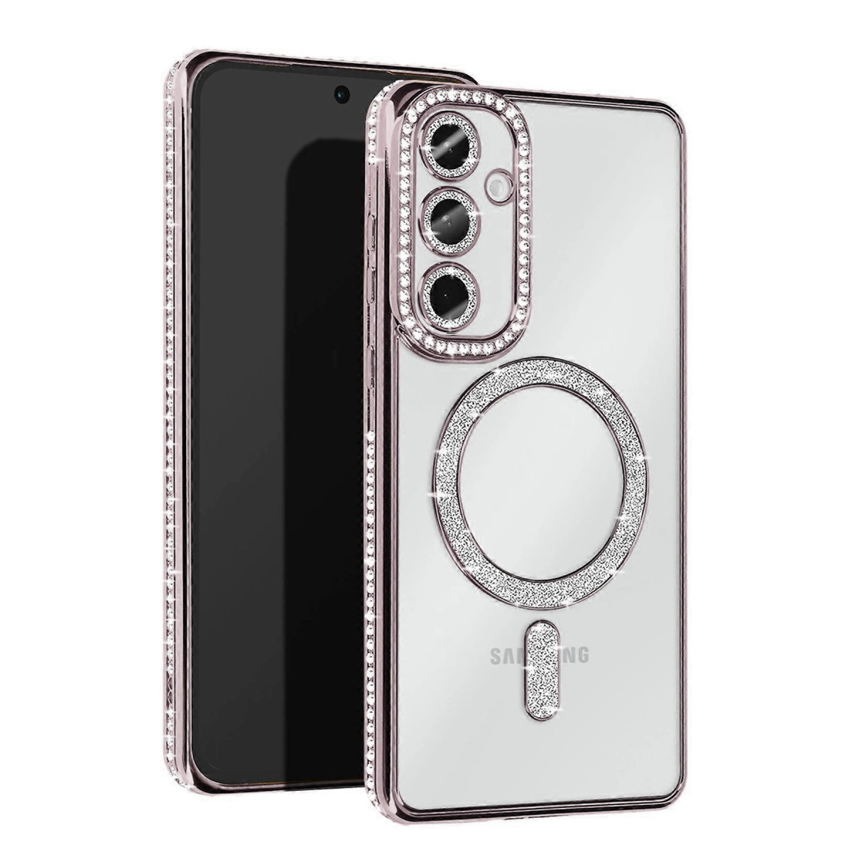 NEWFACE Samsung Galaxy S25 Uyumlu Joke Simli Magneticsafe Kılıf Telefon Kılıfı Gümüş